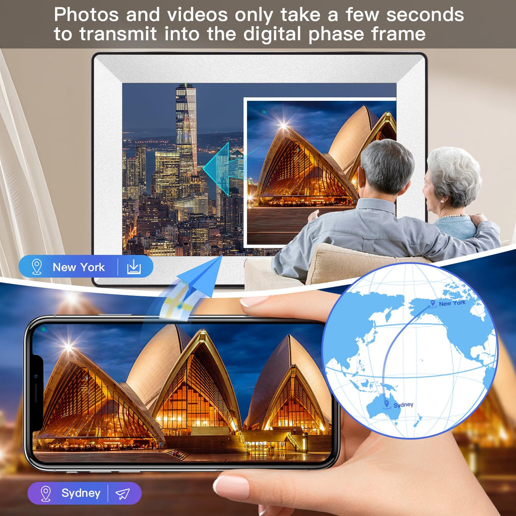 Frameo 10.1inch Digital Picture Frame WiFi Smart Digital Photo Frame 1280 * 800 IPS HD Touch Screen, 16GB Memory