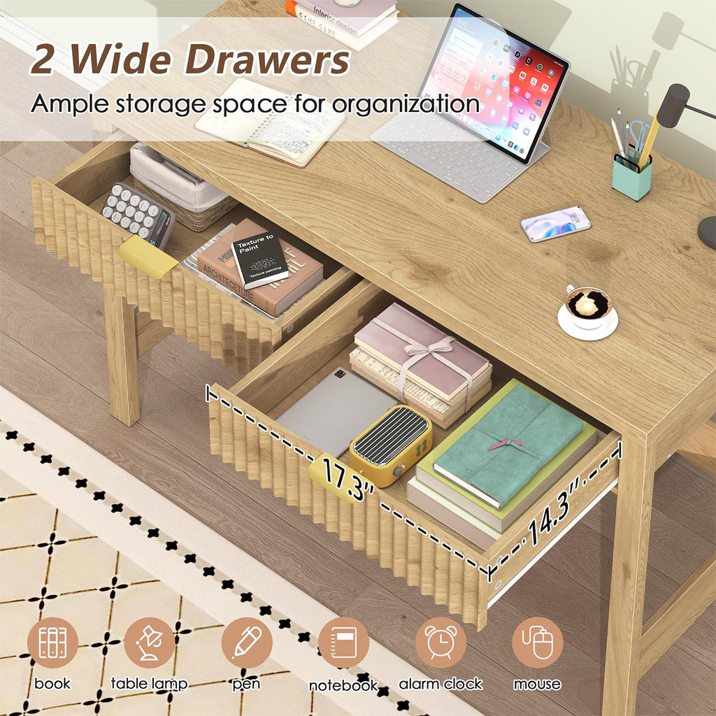 39 Inch Small Fluted Computer Desk with 2 Drawers