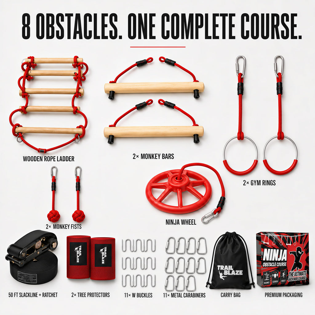 Warrior Obstacle Course Kids Outside - 50ft Backyard Slackline