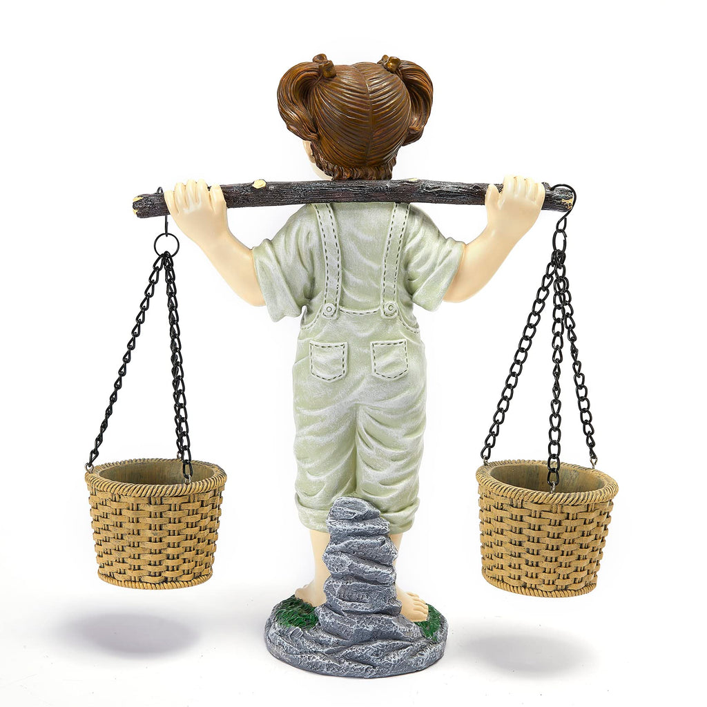 Large Flowers Girl Garden Statue In Stone, Flower & Succulent Planter, Pot Carrying Plants, Pots, Adorable Yard Decor