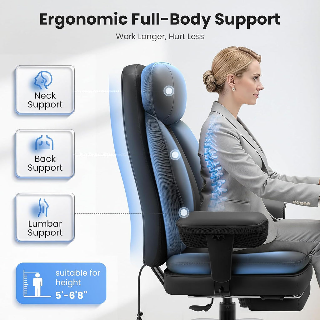 Big and Tall Office Chair with Lumbar Support, Executive Leather Computer Desk Chair, Heavy Duty Comfortable Gaming