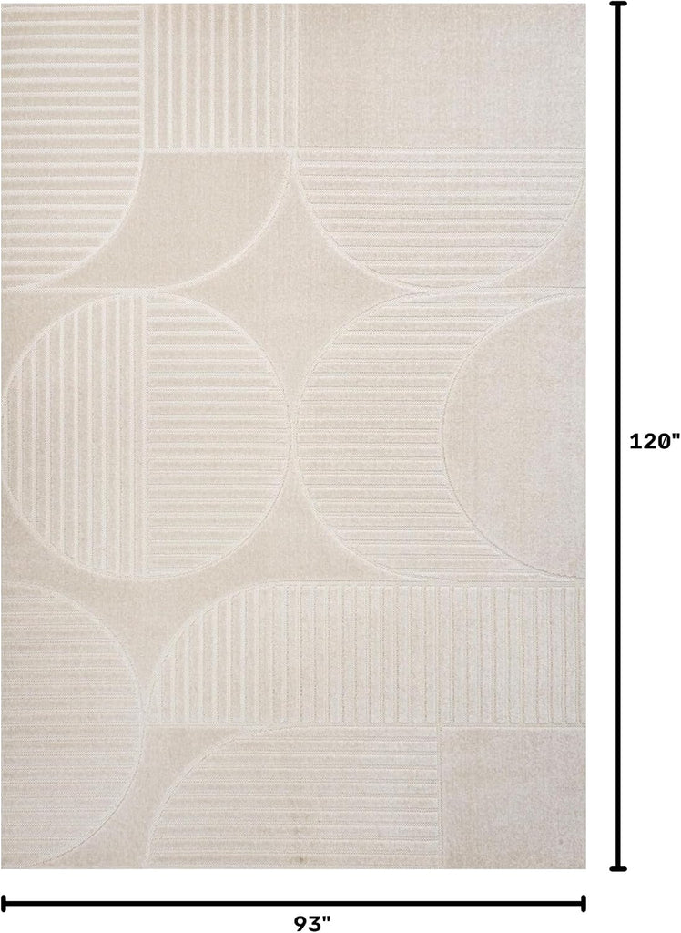 Nordby High-Low Arch Striped Ivory/Cream Indoor/Outdoor Area Rug, 8x10, Modern, Contemporary, Geometric, Bohemian