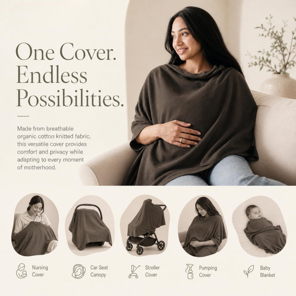 Knit Breathable Nursing Cover Up for Breastfeeding - Soft GOTS Certified Organic Cotton Breastfeeding Cover Up for