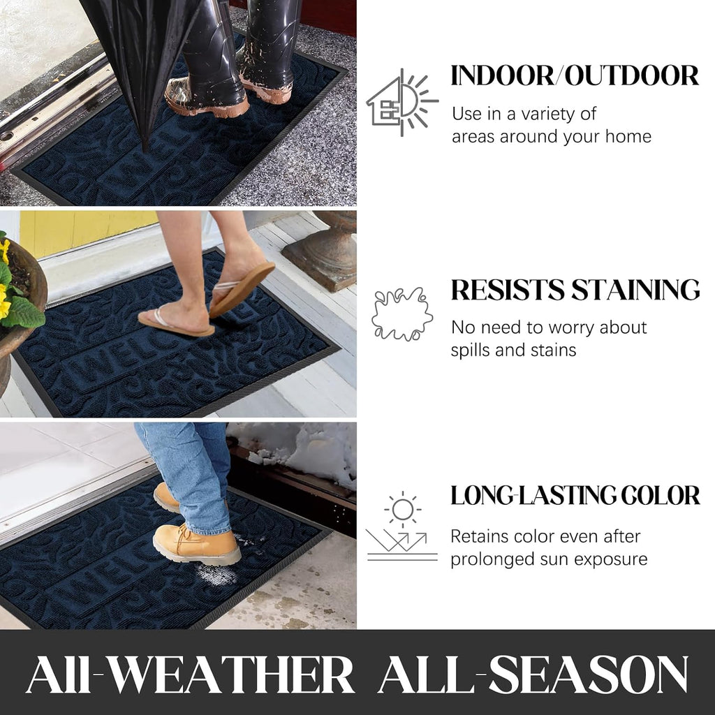 Large Welcome Mat 36x24, Waterproof Non-Slip Outdoor Mats for Front Door Outside Entrance, Low-Profile Entryway Mat