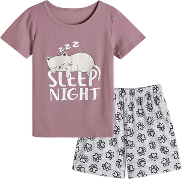 Big Girls Summer Pajama Shorts Sets Cute Sleepwear Nighty Cotton