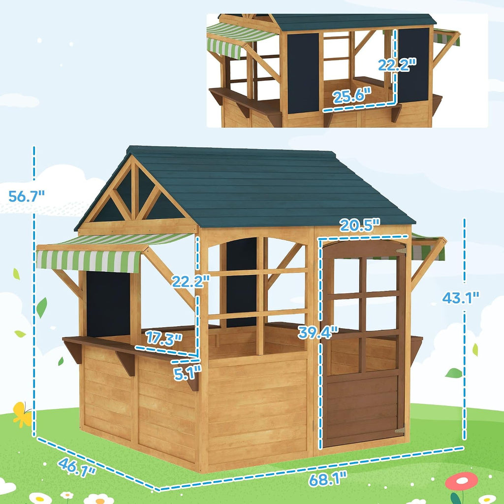 Robust Foldable Playhouse with Full Glass Windows, Operable Hinged Door, Convenient Snack Station, Waterproof Roof