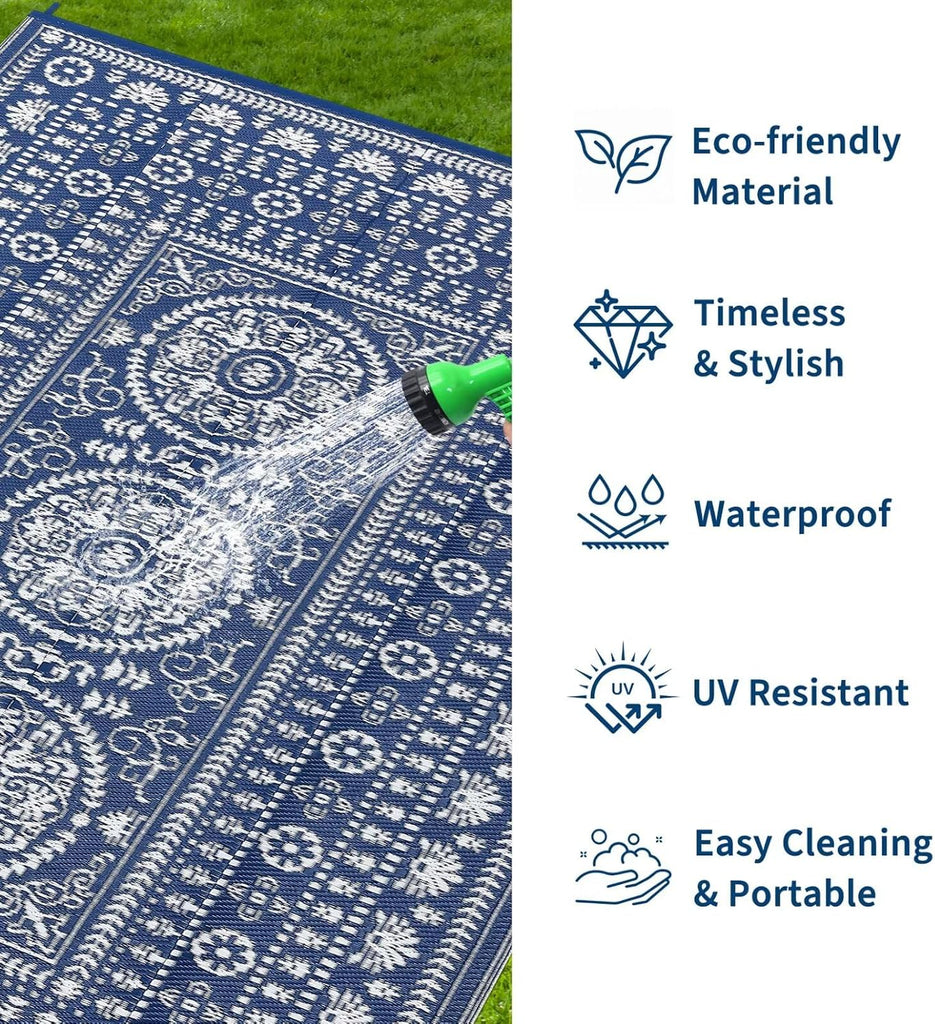 Reversible Outdoor Rug 6x9, Waterproof Outdoor Area Rug, Modern Medallion Indoor Outdoor Rugs, Plastic Straw Rug for