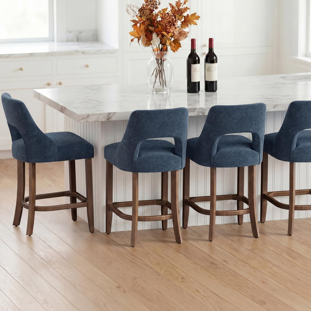 Bar Stools Set of 4, Upholstered Counter Height Bar Stools, Modern Counter Stools with Wood Legs Island Dining Room