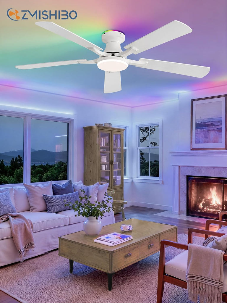 52" Smart RGB Ceiling Fan with Light, Alexa+App+Remote, White