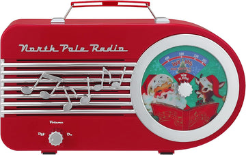 Vintage North Pole Radio Holiday Jukebox Christmas Decoration Music Box, Plays 9 Classic Carols, 10.5 Inches, Red