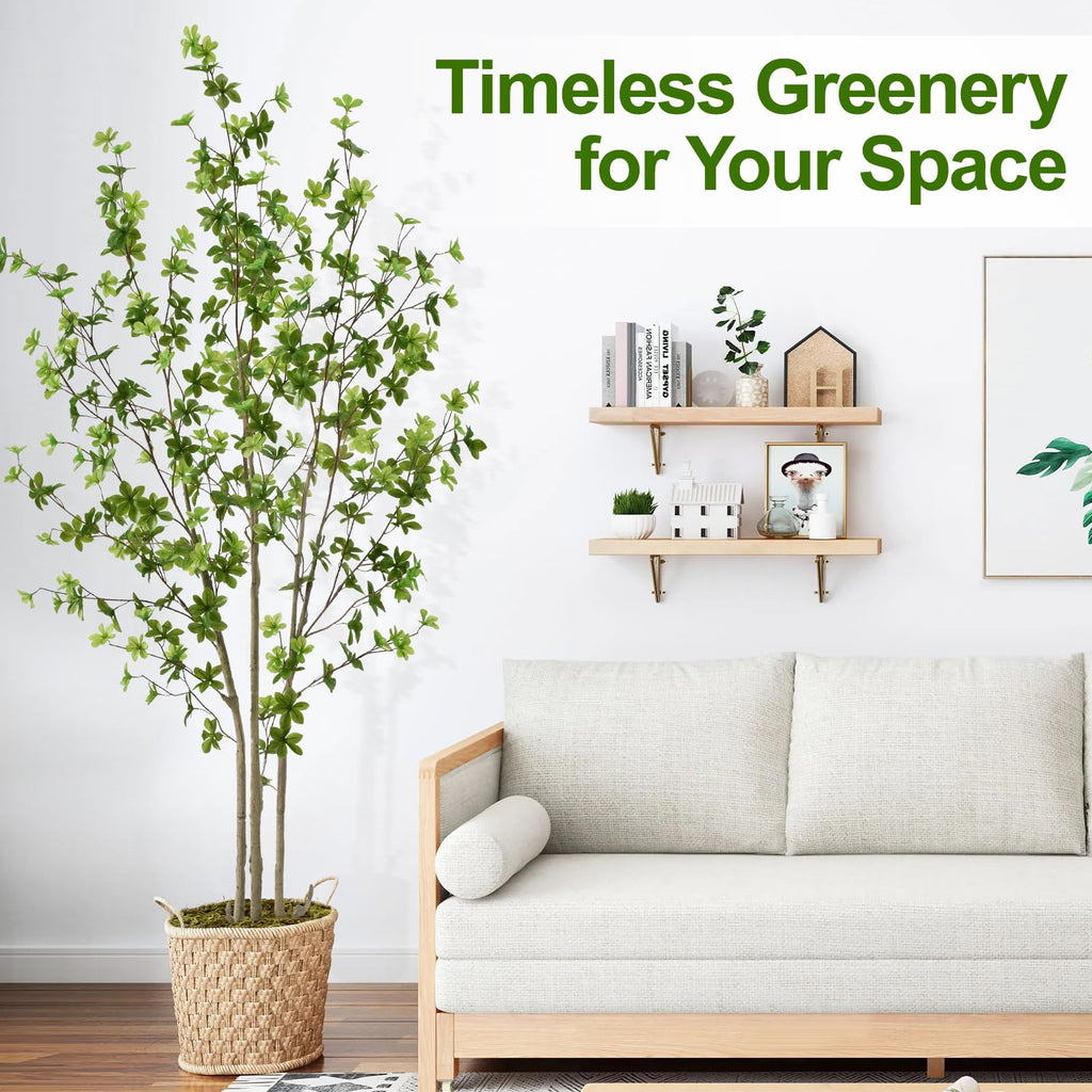 Artificial Enkianthus Tree 6ft Tall Fake Plant with Lifelike Leaves and Trunk - Large Indoor Floor Plant in White Pot