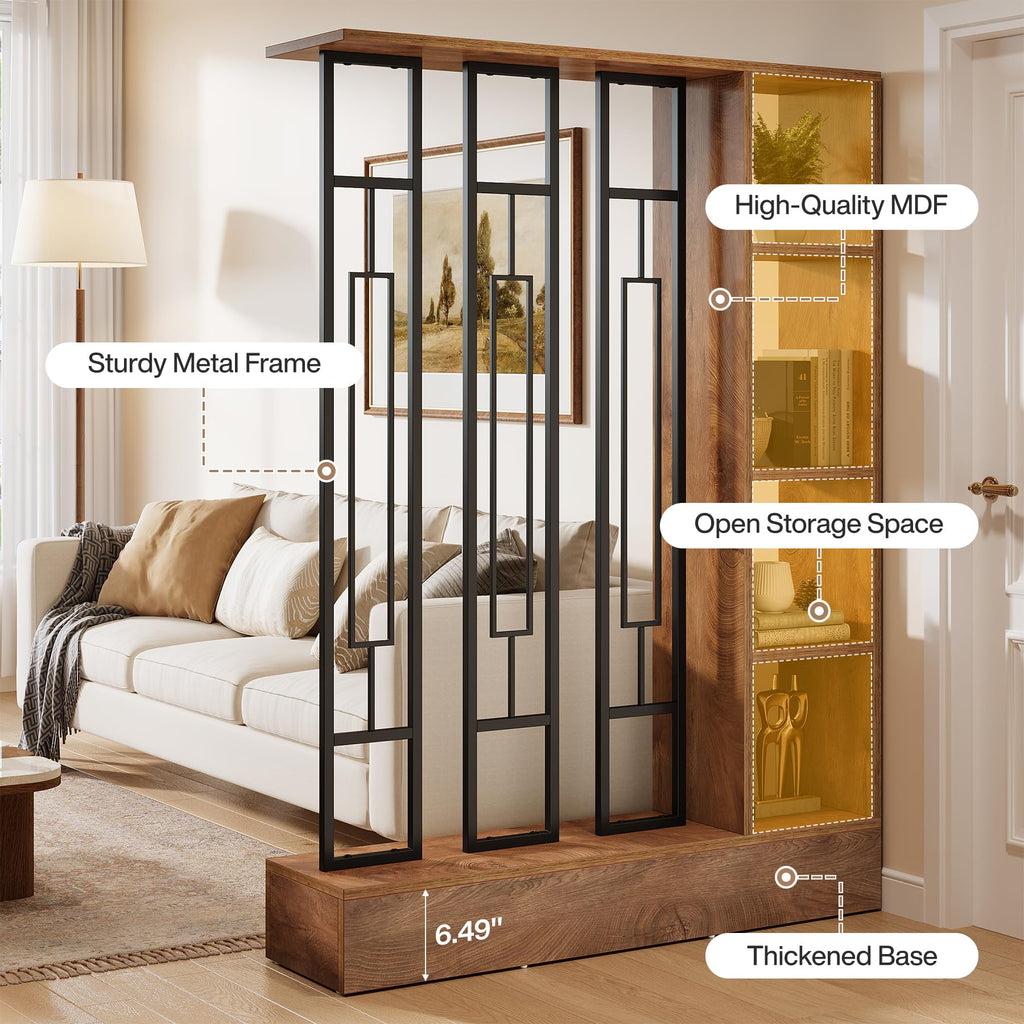Room Divider with Shelves, 71" Freestanding Storage Room Divider