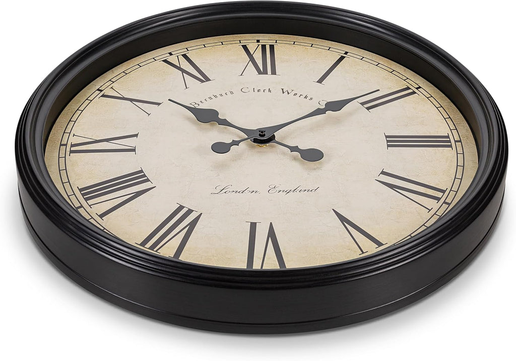 Bernhard Products Large Decorative Wall Clock 20 Inch Silent Non Ticking Battery Operated Quartz Vintage Stylish with