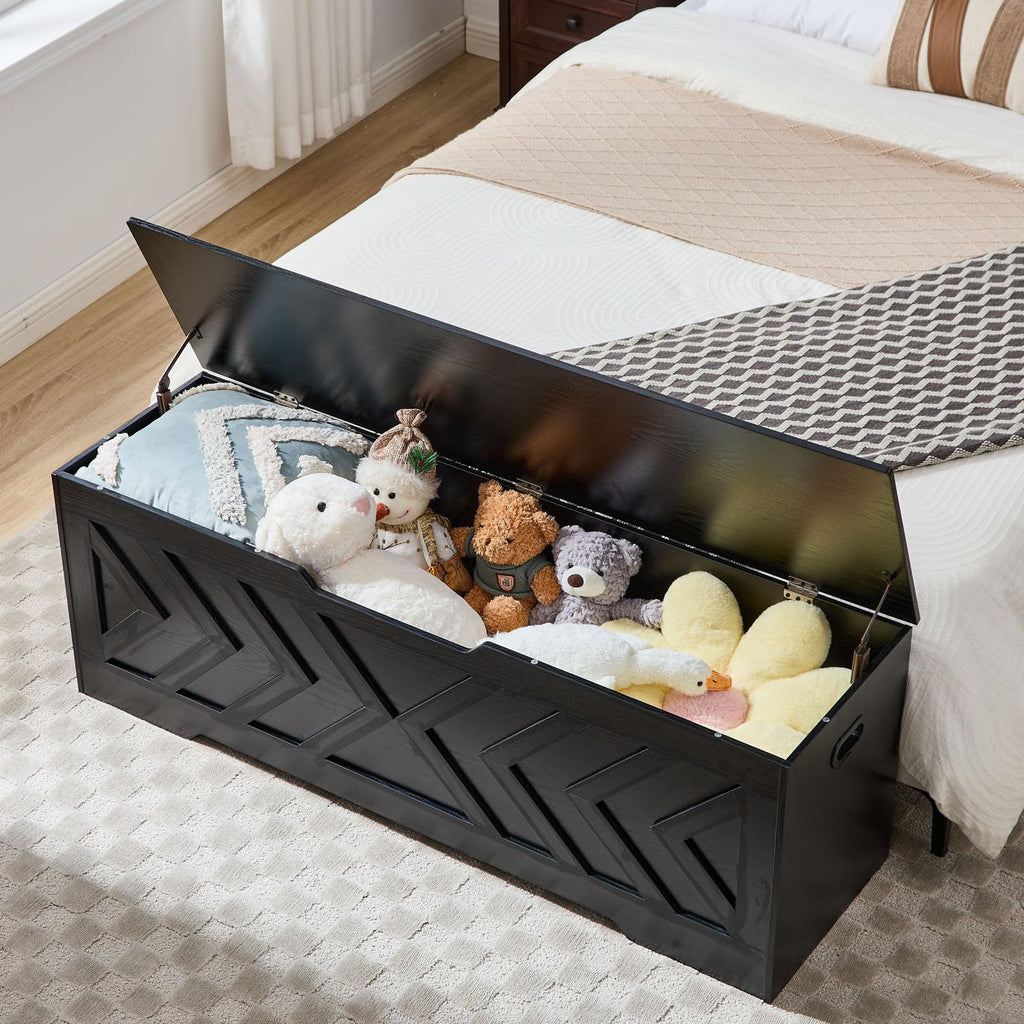 55.1" Storage Bench, Extra Large Entryway Bench with Storage, Storage Chest with 2 Safety Hinges, Blanket Storage, Shoe
