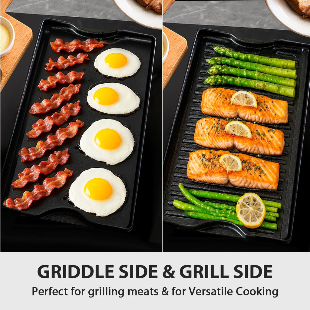 19.5x10.5 Reversible Cast Iron Griddle for Stovetop Gas Grill