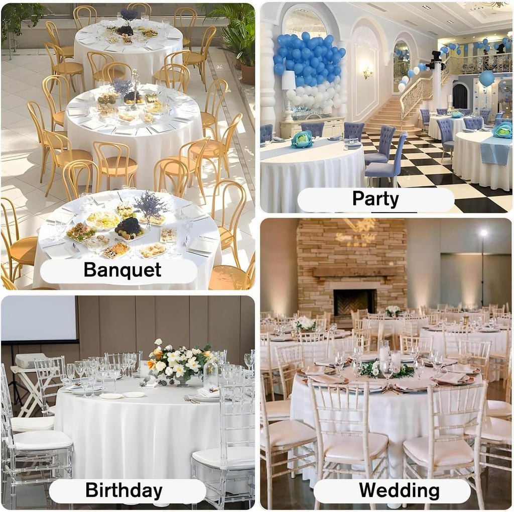 108 Inch Round Tablecloth White Polyester Fabric Table Covers 6 Pack