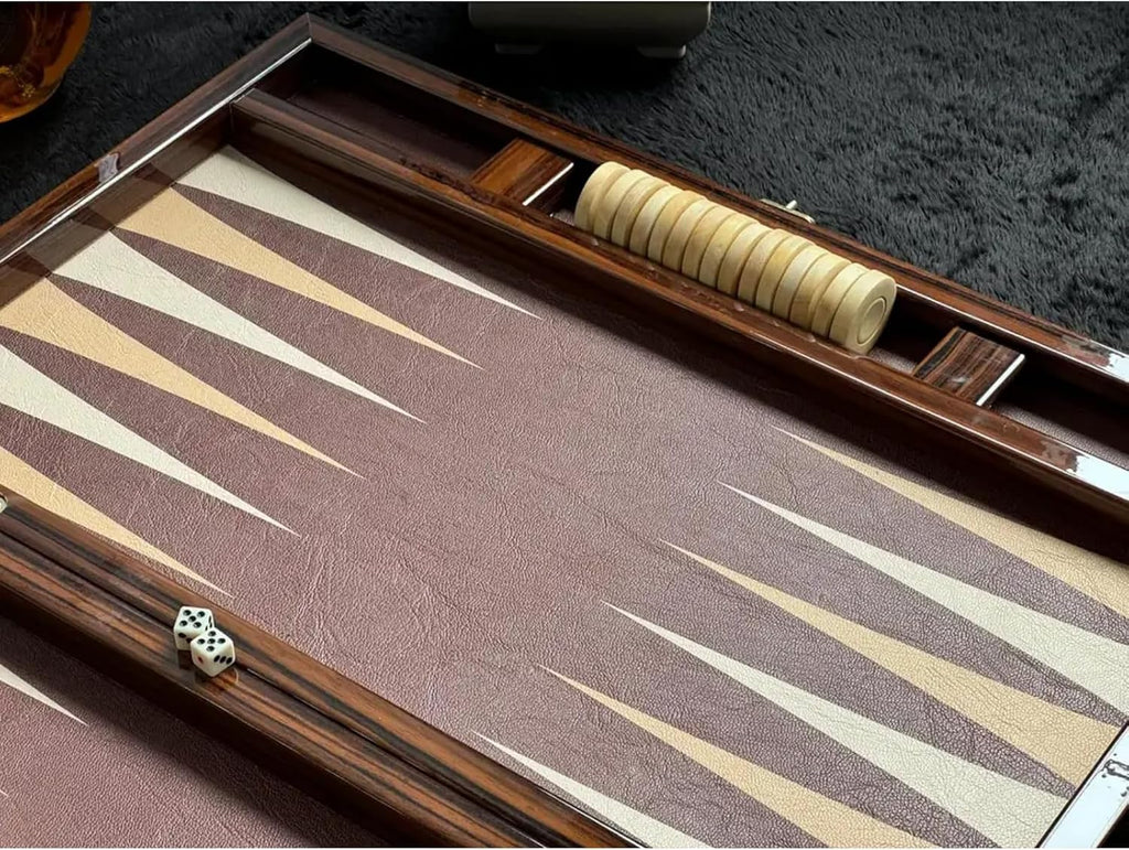 Luxury Turkish Backgammon Set for Adults, XXL 19 Inch Handcrafted Ebony Wood & Vintage PU Leather Backgammon Board
