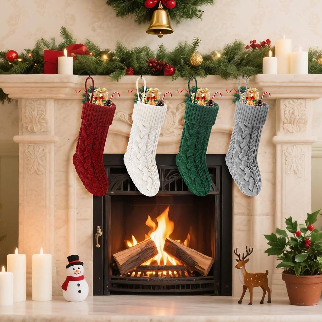 S 18" Knitted Stocking Christmas Decorations - Set of 4