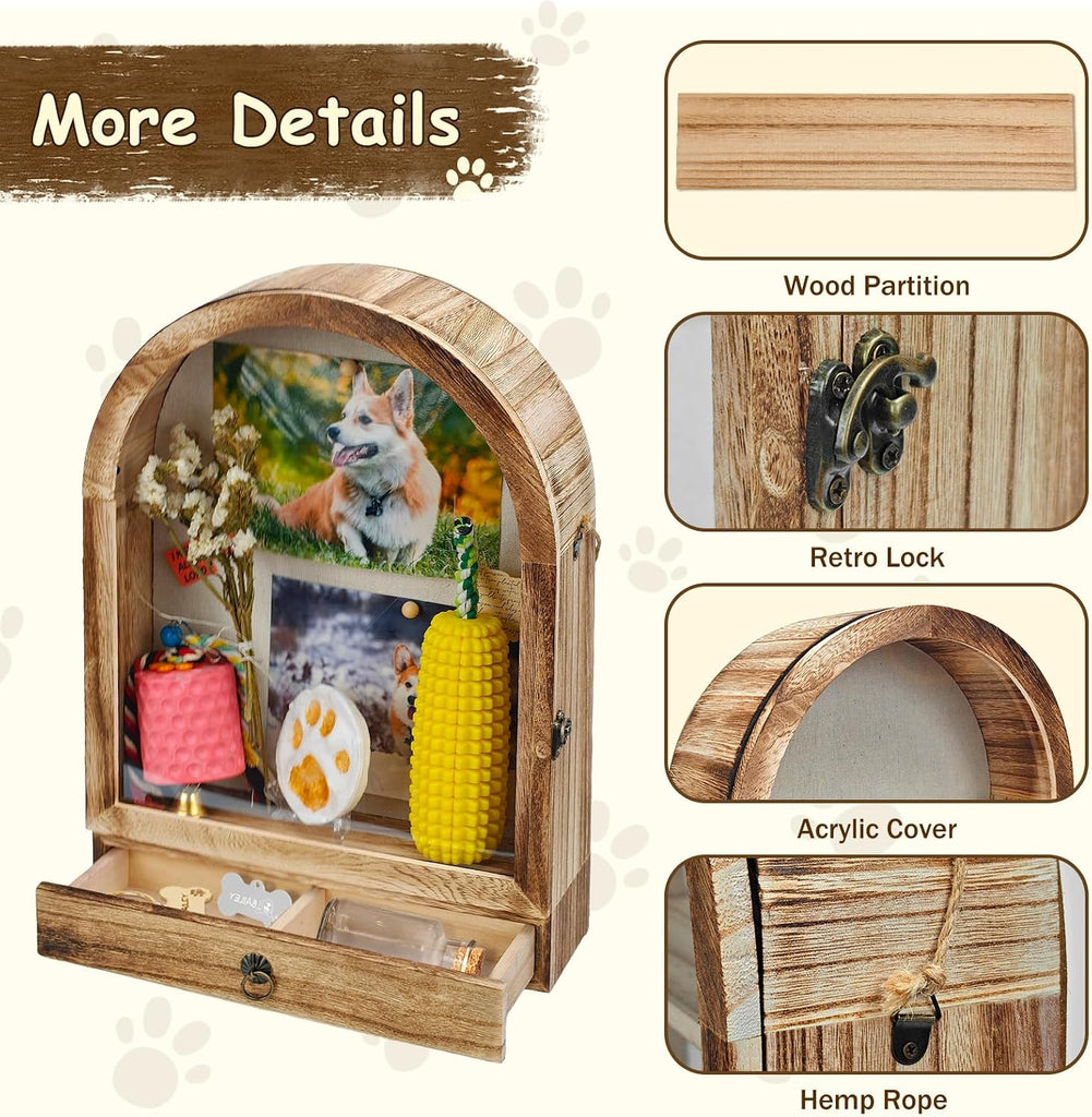 Pet Memorial Shadow Box, Arch Wooden Keepsake Display