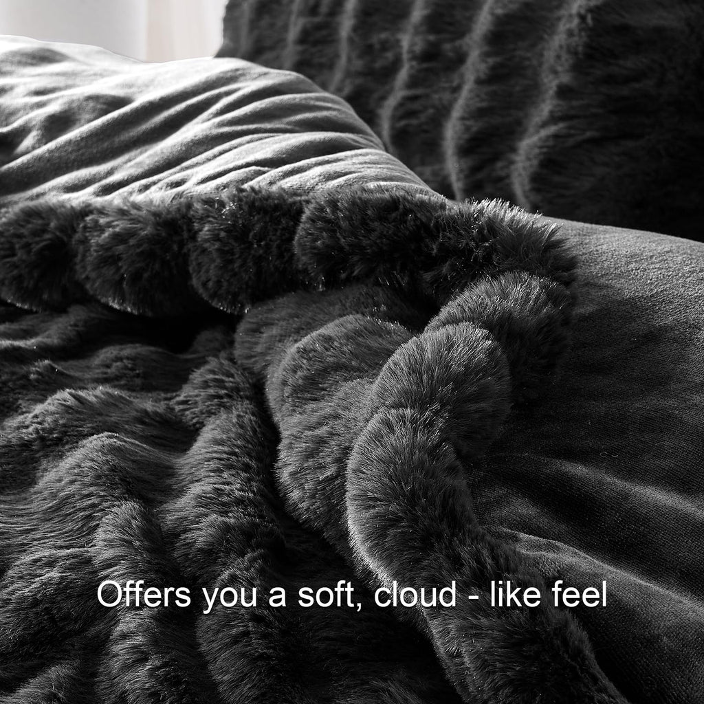 Fluffy Comforter Set Black Soft & Fuzzy Faux Fur Comforter Luxury Lightweight Plush Bedding Set All Season