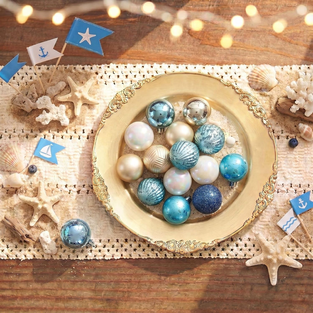 Summer Ornaments for Tree, Shatterproof Ball Ornaments for Christmas in July Tree Decorations, 1.18 Inch Teal - Set of 25