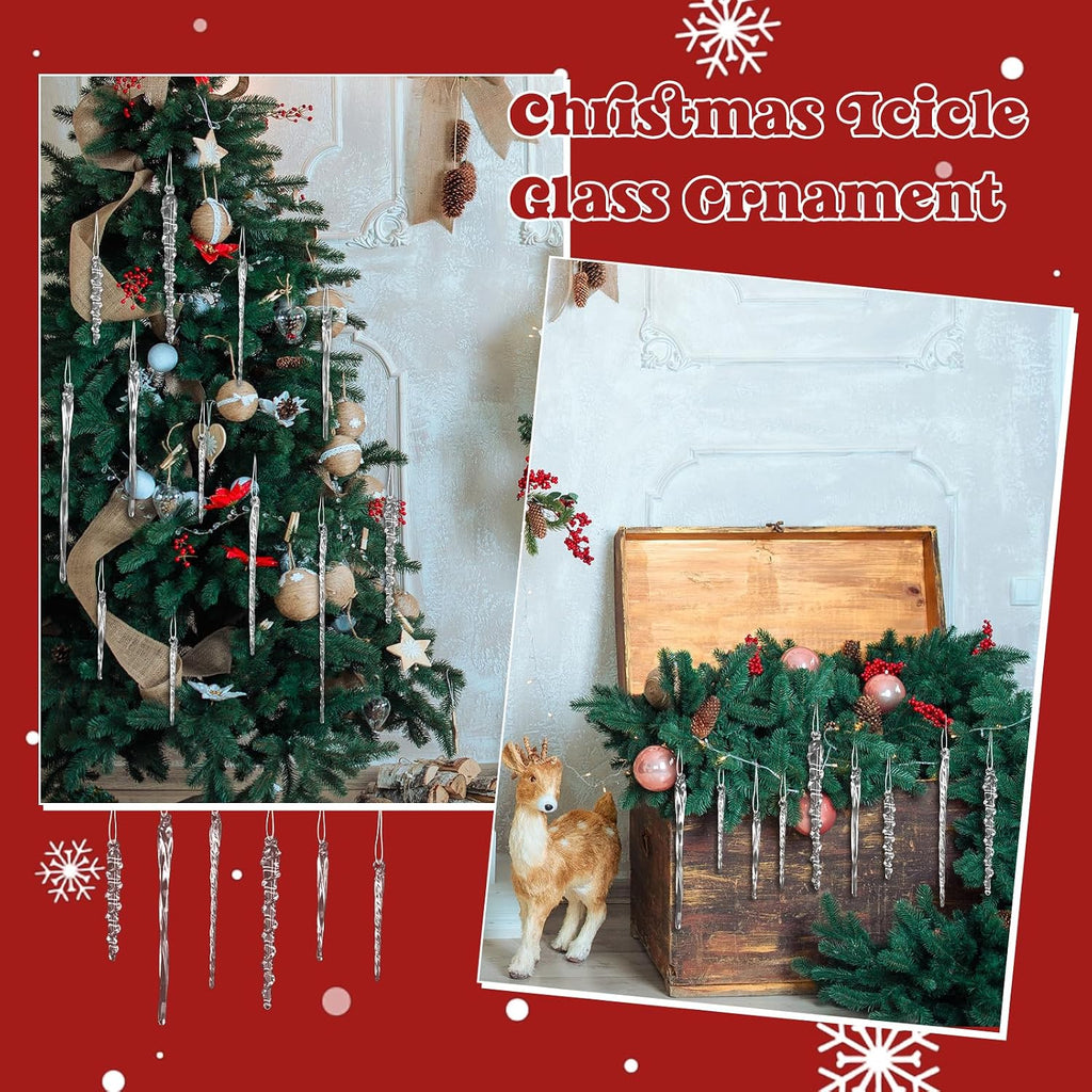 96 Pcs Glass Icicle Ornaments Christmas Winter Decor, Clear