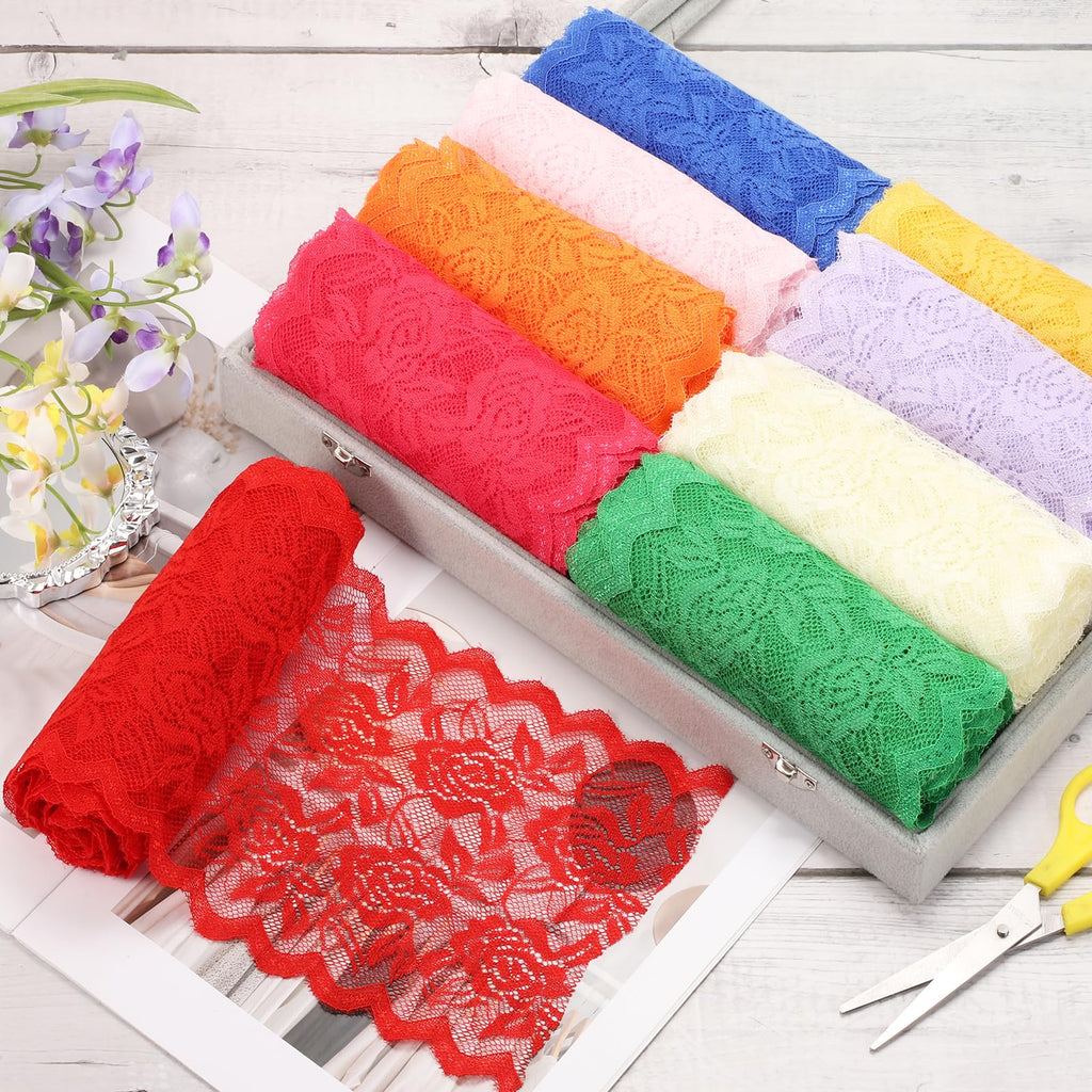 6 Inch Wide 11 Yard Lace Ribbon Floral Pattern Rose Red Lace Trim Ribbon for Sewing Making, and DIY Crafts, Gift