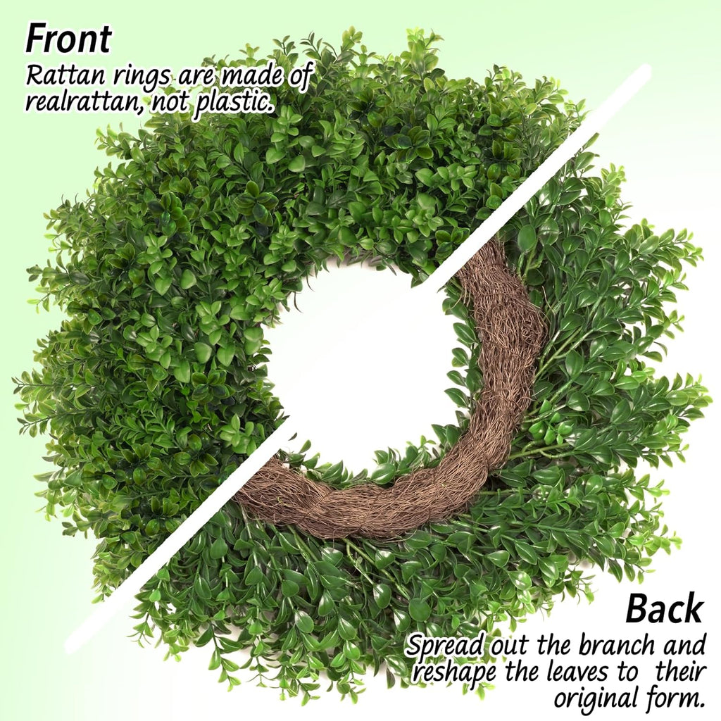 26 Inch Large Boxwoods Wreaths for Front Door Artificial Green Leaves Greenery Indoor Outdoor Wreath Home Decor Porch