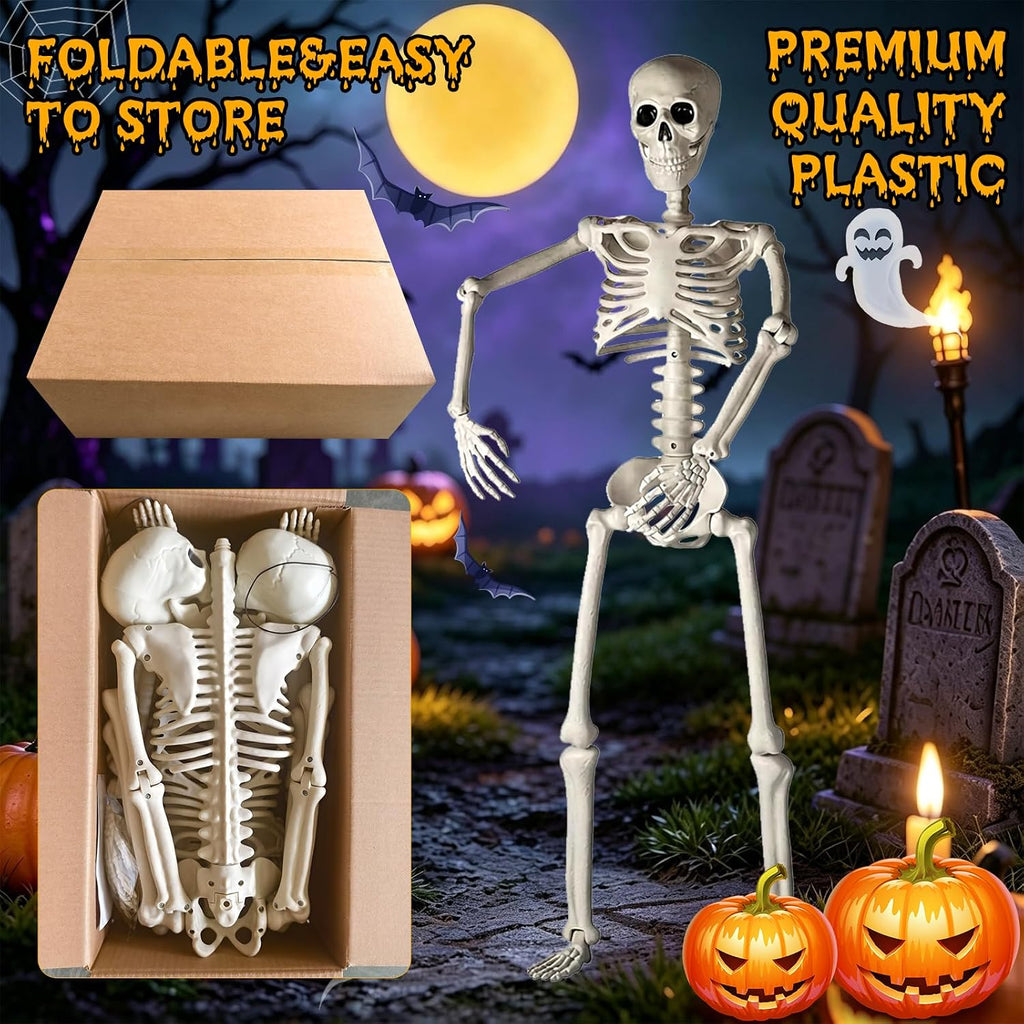 36.5" Halloween Skeleton, Full Body Life Size Posable Skeletons with Movable Joints, Realistic Plastic Human - Set of 2
