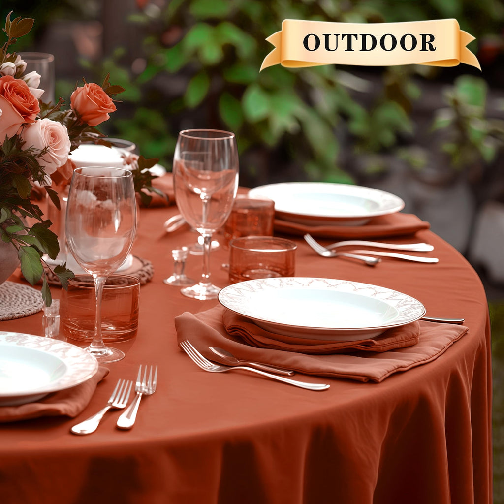 Thanksgiving Round Tablecloth - 90 Inch Burnt Orange