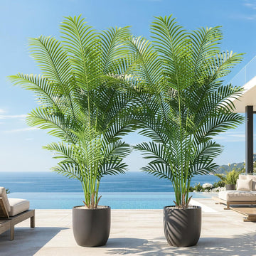 Artificial Palm Tree 6ft Tall Fake Palm Tree Indoor Decor with 18 Trunks and Real Bark Design Faux Tropical Areca - Set of 2