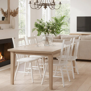 White Windsor Dining Chairs Set of 4, Farmhouse Wooden Kitchen Chairs with Spindle Back, Mid Century Modern Armless