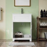 24" White Freestanding Bathroom Vanity with Single Sink - Modern Vanity Cabinet