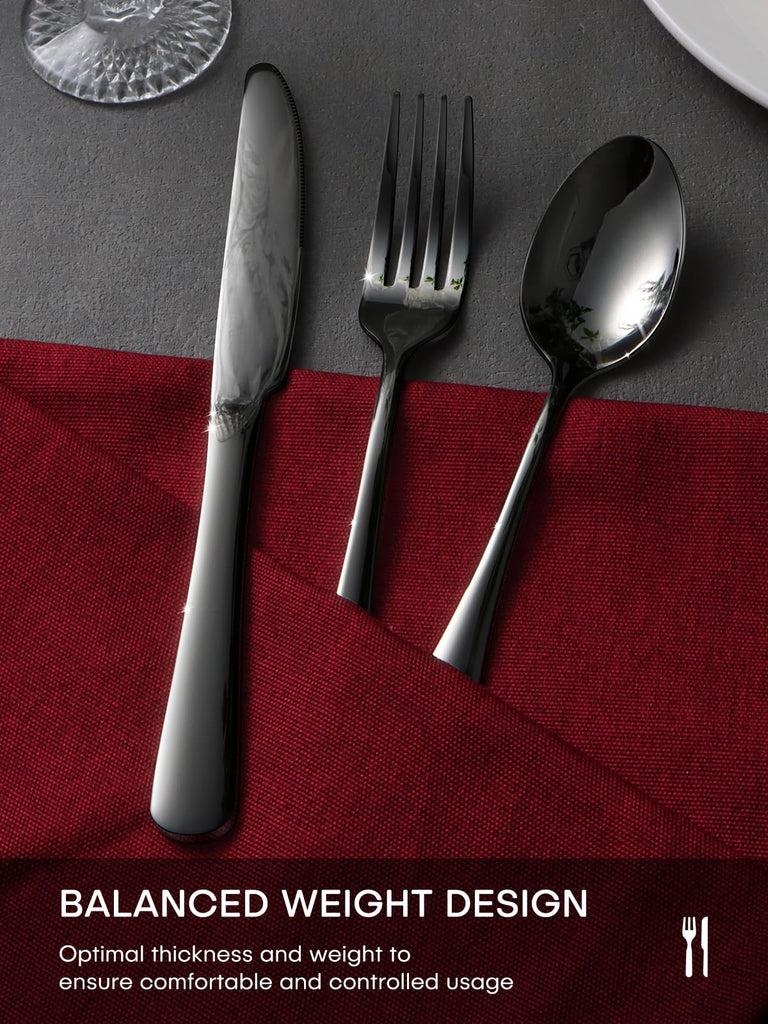 Black Silverware Set, 40 Piece Food-Grade Stainless Steel Flatware Set for 8 Include Spoons Knives and Forks Mirror
