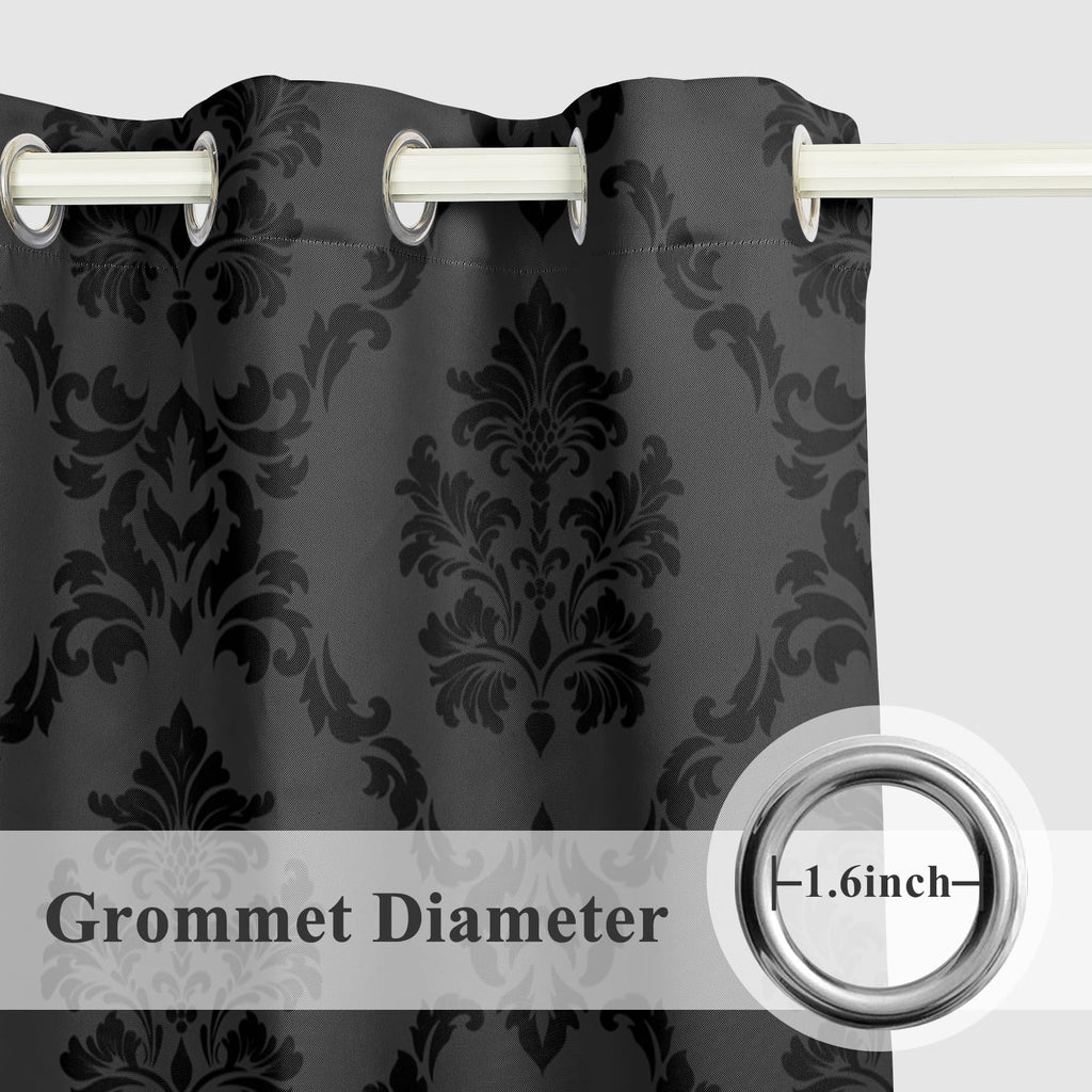 Black Print Blackout Curtains 84 inch Long - Ombre Damask Gothic Window Drapes Thermal Insulted Curtains Living Room