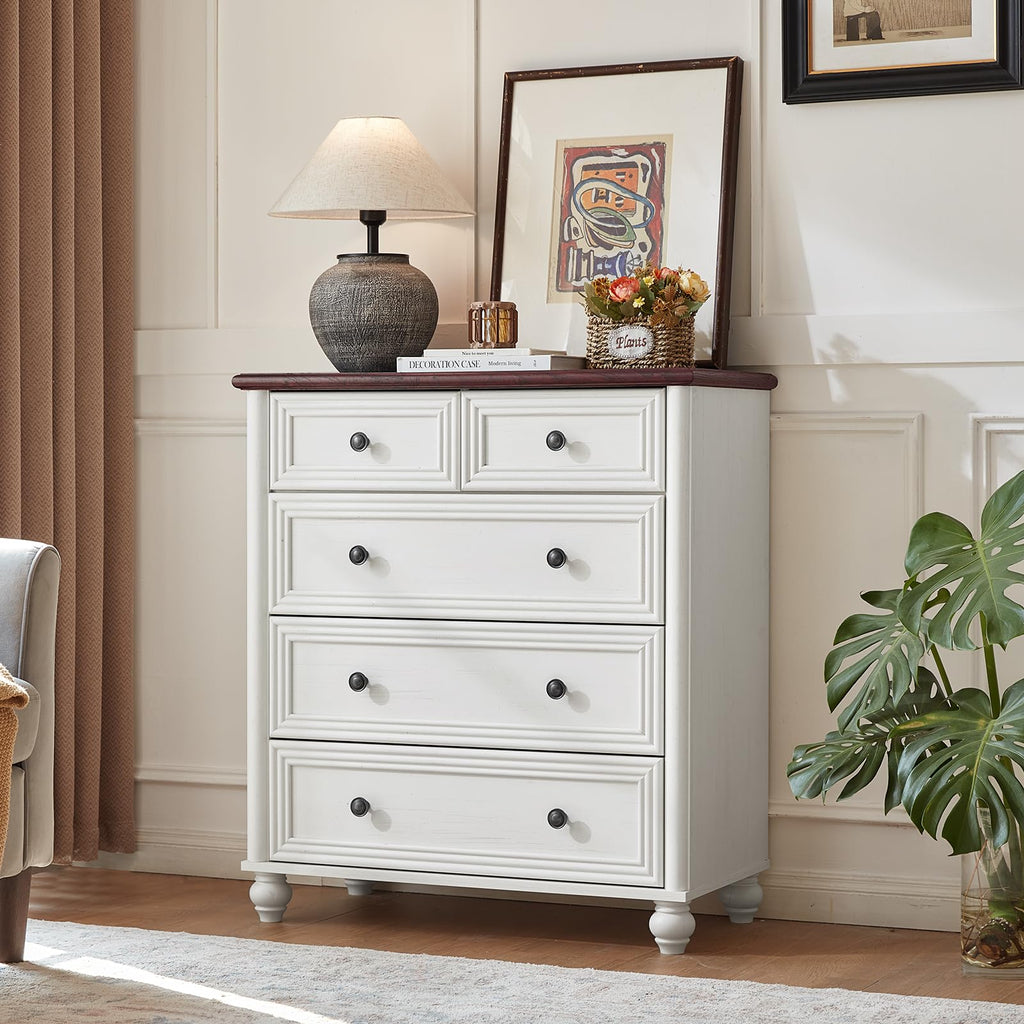 Farmhouse 5 Drawer Dresser Set of 2, 35.5" Small Dressers