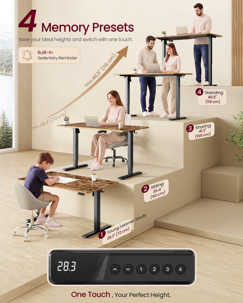 Standing Desk, 55x28 Inch Electric Adjustable Desk, 30-Min Assembly