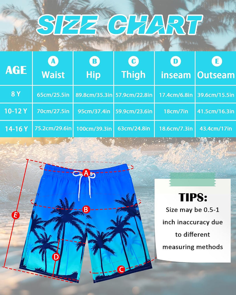 Boys Swim Trunks with Compression Liner Swim Shorts Quick Dry Boys Bathing Suit Swimsuit Swimwear Beach Shorts