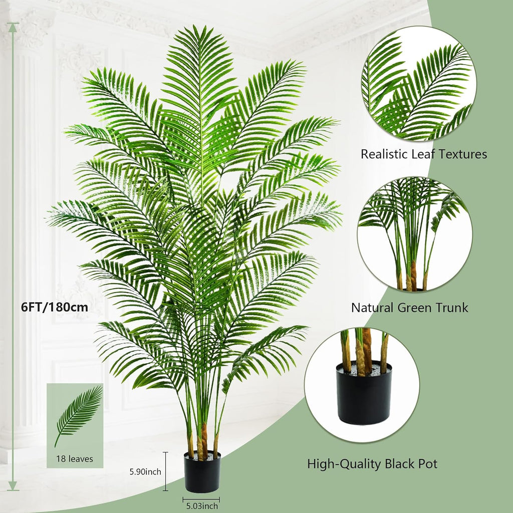 Artificial Palm Tree 6FT, Realistic Tropical Faux Plants Indoor - Set of 2