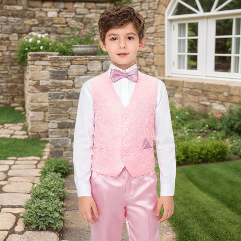 Boys Vest 4 Piece Paisley Boy Suit Vests Set for Kids Jacquard Waistcoat