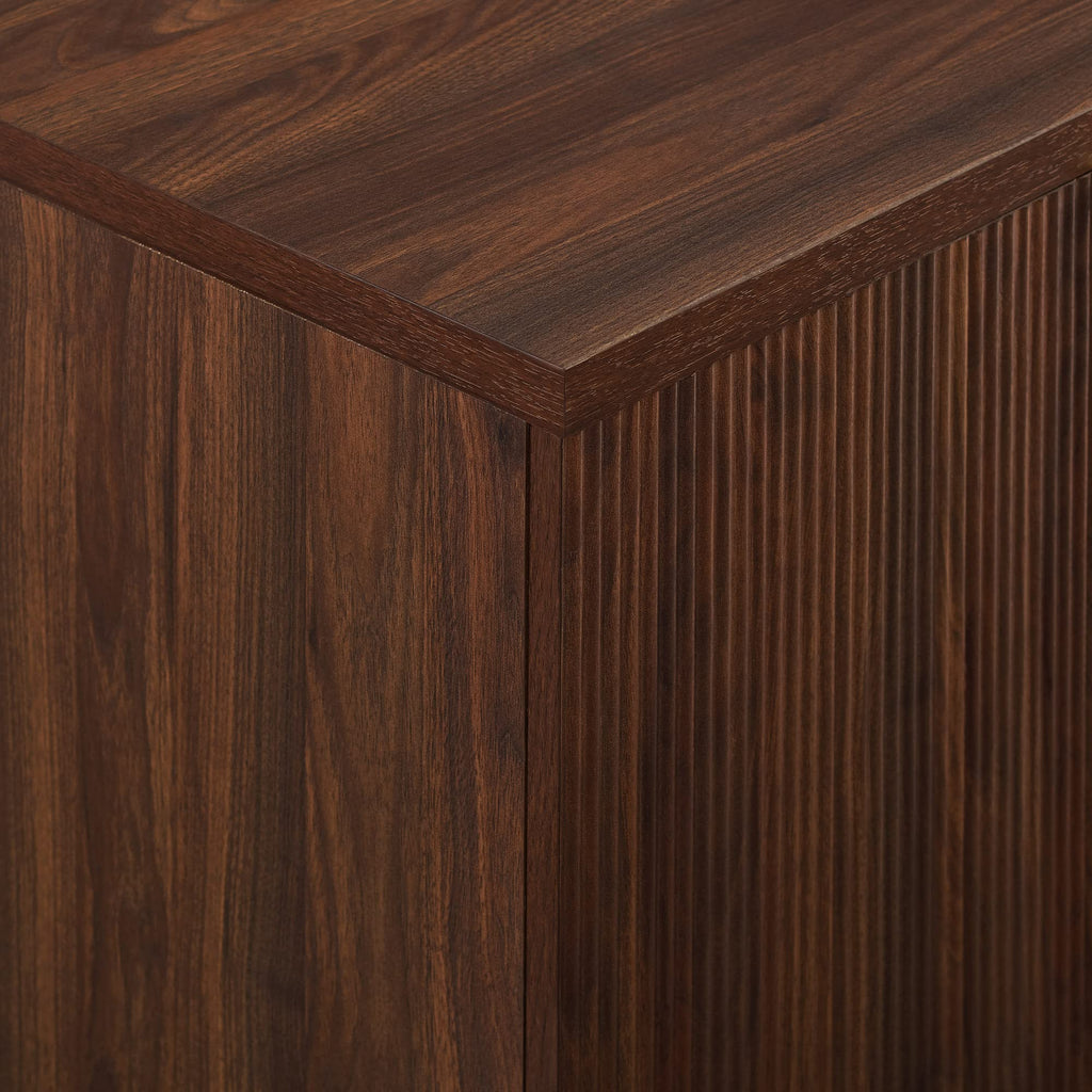 Reema Fluted 4-Door Kitchen Sideboard Buffet Console, 69 Inch, Gold, Dark Walnut
