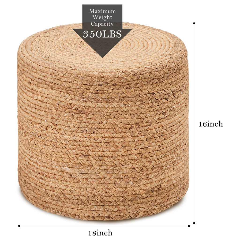 18'' Boho Ottoman Pouf Natural Water Hyacinth Rustic Handmade Lounge Pouffe