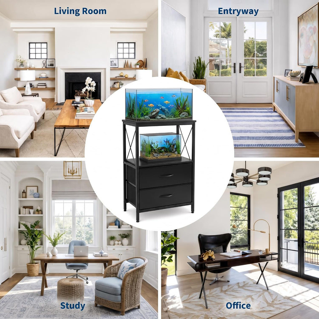 Aquarium Stand 5-10 Gallon with 2 Drawers, Metal Fish Tank Stand