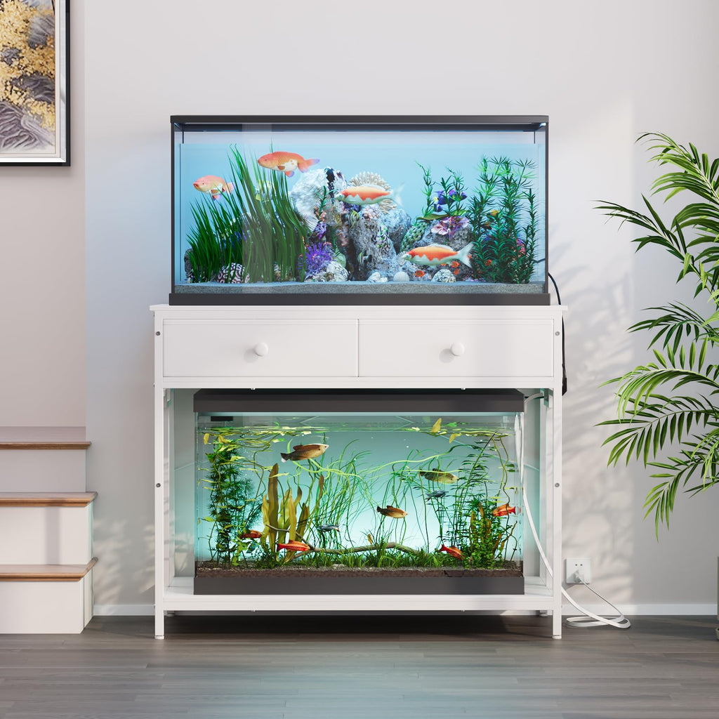 40 Gallon Aquarium Stand with Power Outlet & Cabinet Storage, White