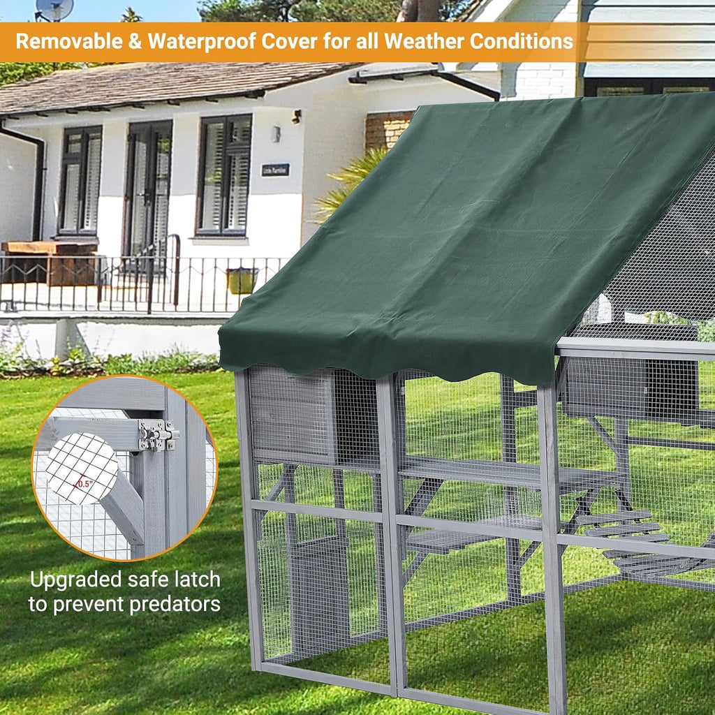Large Outdoor Catio Cat Enclosure, 57 Sq Ft Walk‐in Wooden Cat House