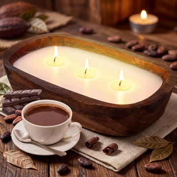 Dough Bowl Candle, 3-Wick Wooden Scented Candle Decor