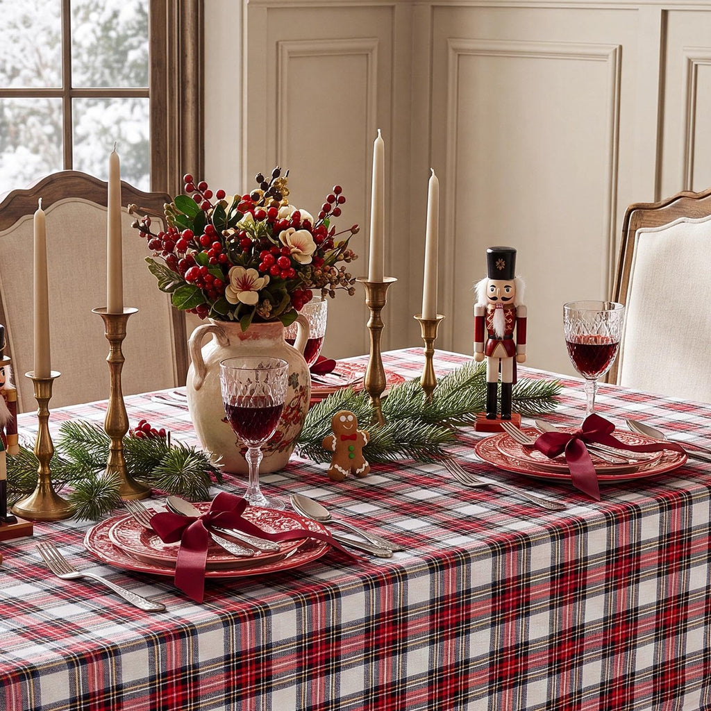 Christmas Checkered Tablecloth Rectangle, Red White, 60 x 84