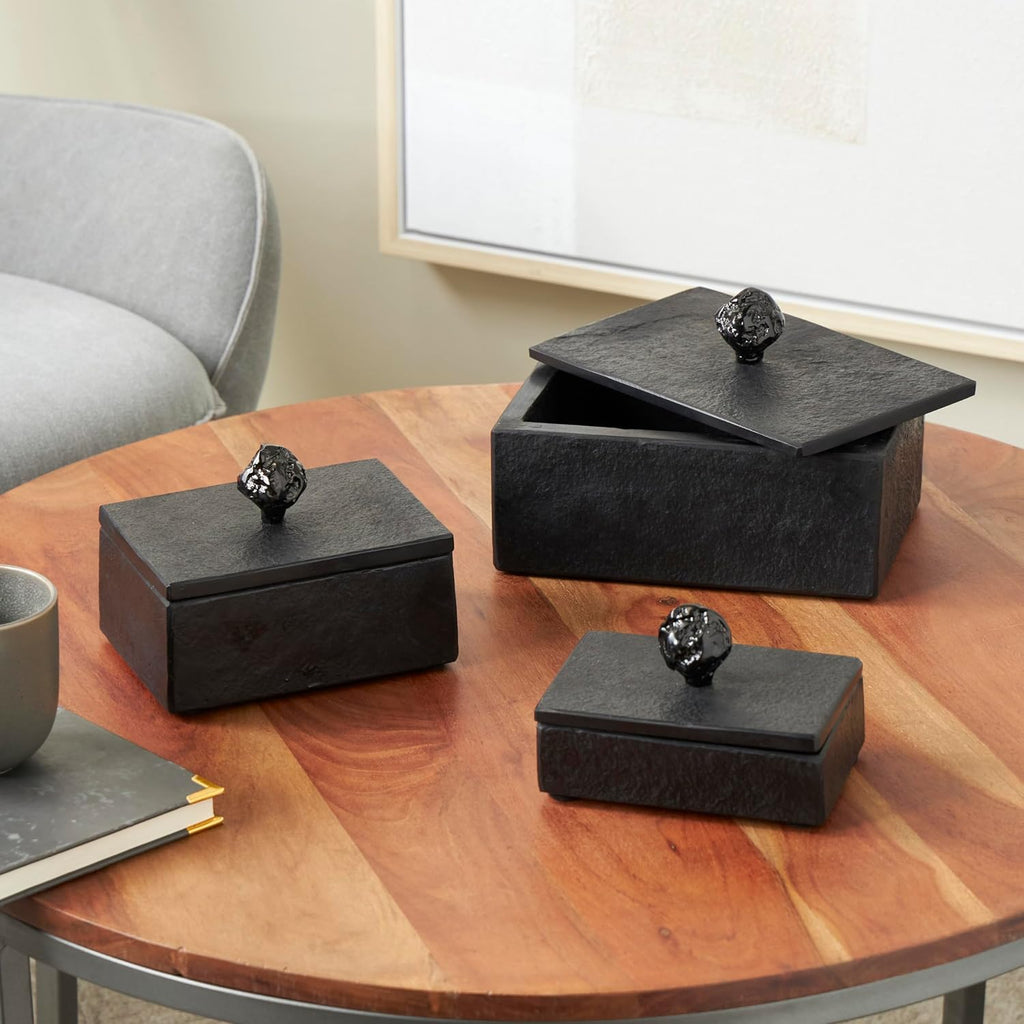 Marble Decorative Box Decorative Keepsake Boxes with Textured Aluminum Knobs Storage Boxes 9", 7", 6"W - Set of 3
