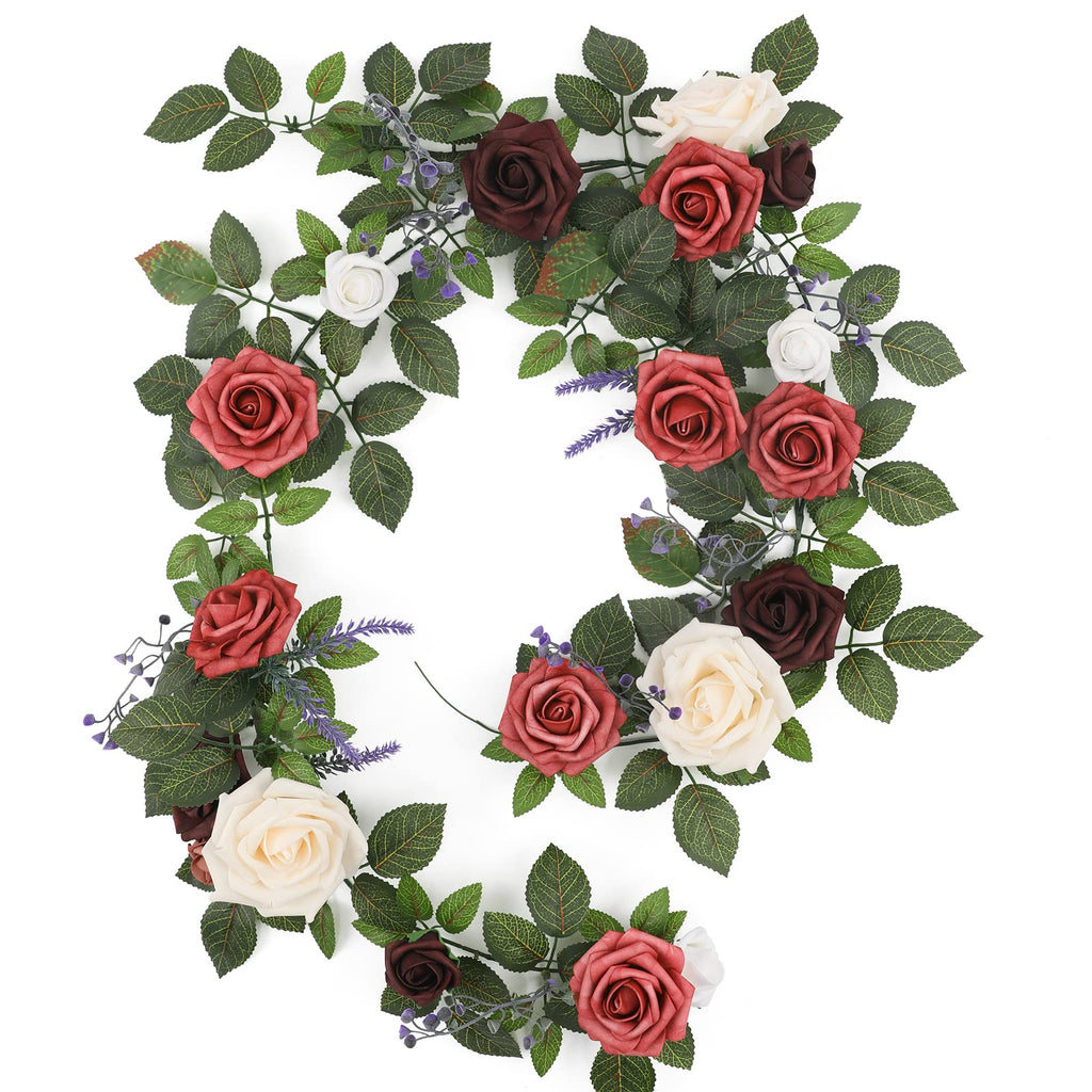 5FT Burgundy Ivory Artificial Rose Garland for Wedding Arch Table