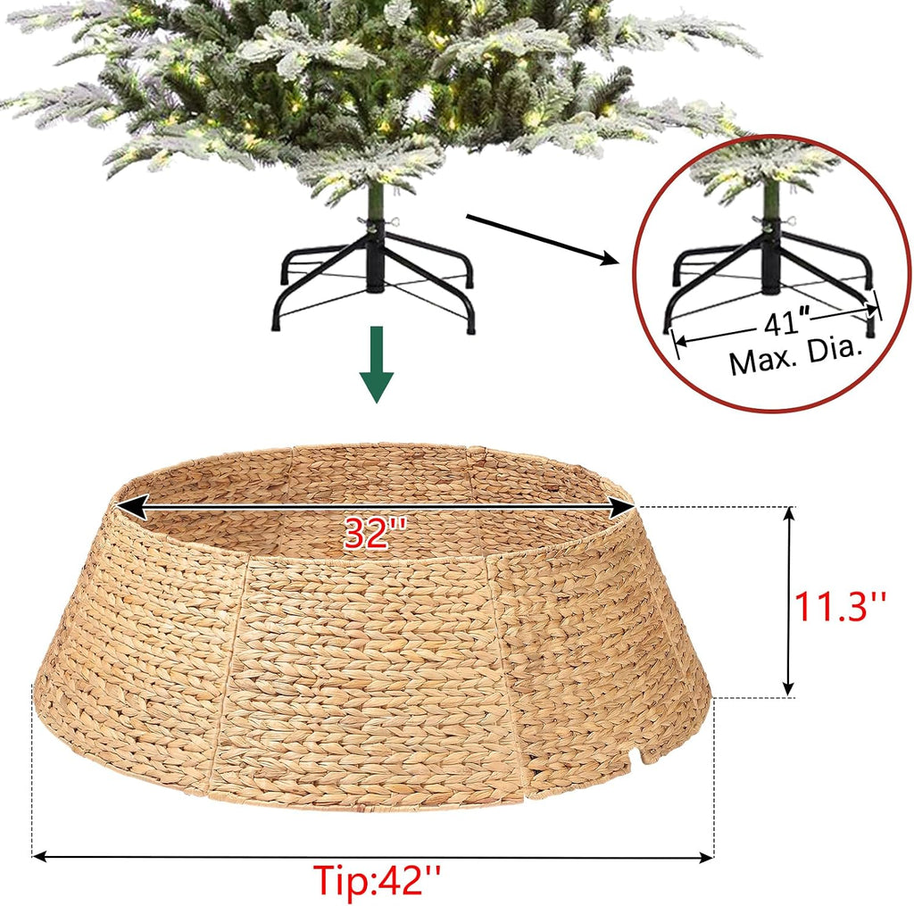 42 Inch Extra Large Christmas Tree Collar, 8 Piece Durable Hyacinth Christmas Tree Base Cover, Handmade Wicker Xmas